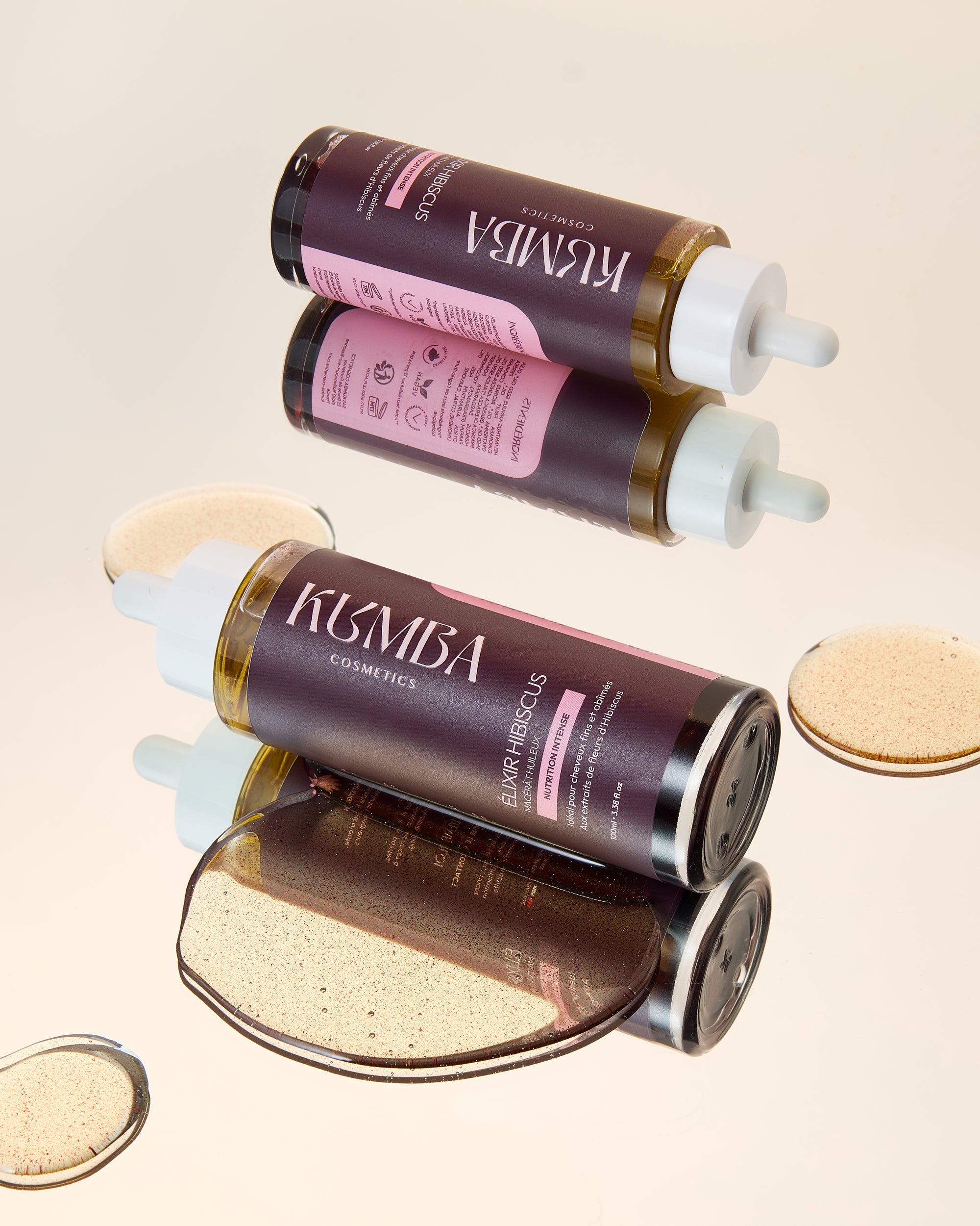 huile hibiscus Kumba Cosmetics, macérât huileux, élixir force et volume pour cheveux fins et fragilisés : crépus, frisés, bouclés, ondulés