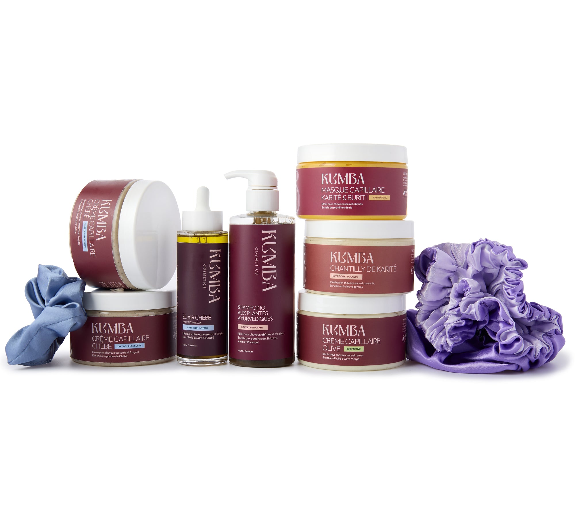 coffret routine capillaire Kumba Cosmetics, le coffret d’exception chébé ou hibiscus pour cheveux texturés : crépus, frisés, bouclés, ondulés
