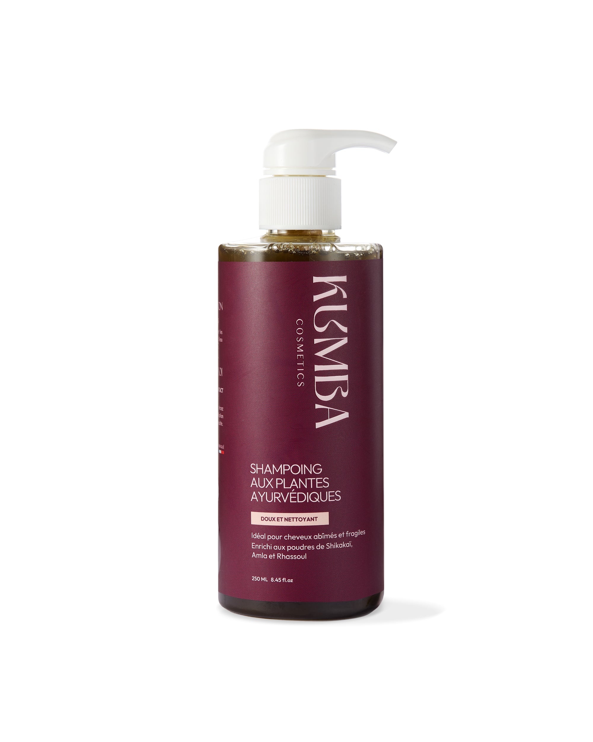shampoing ayurvédique aux plantes (amla, shikakai, rhassoul) Kumba Cosmetics, pour cheveux texturés : crépus, frisés, bouclés, ondulés
