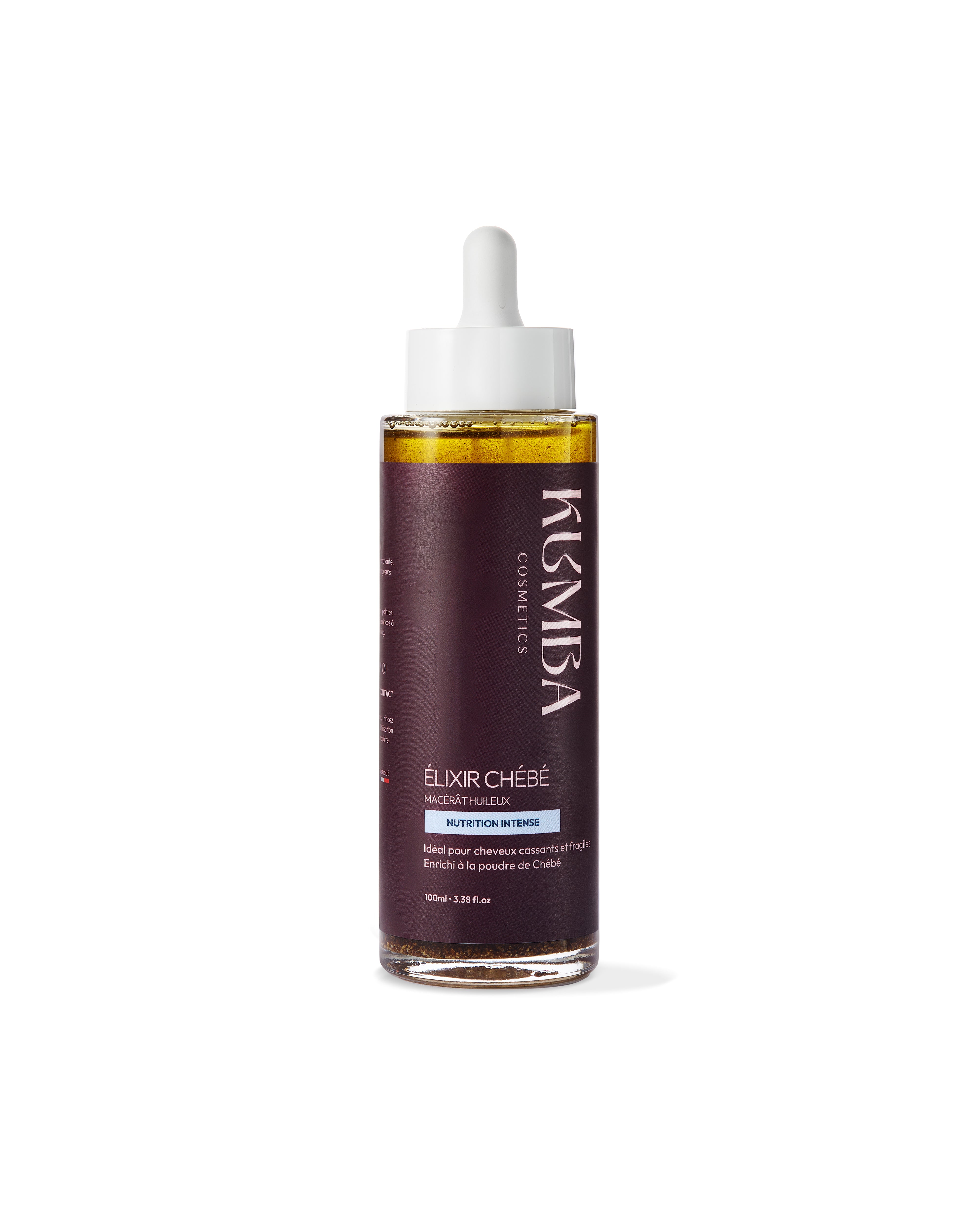 huile chébé Kumba Cosmetics, macérât huileux, élixir longueur pour cheveux cassants : crépus, frisés, bouclés, ondulés