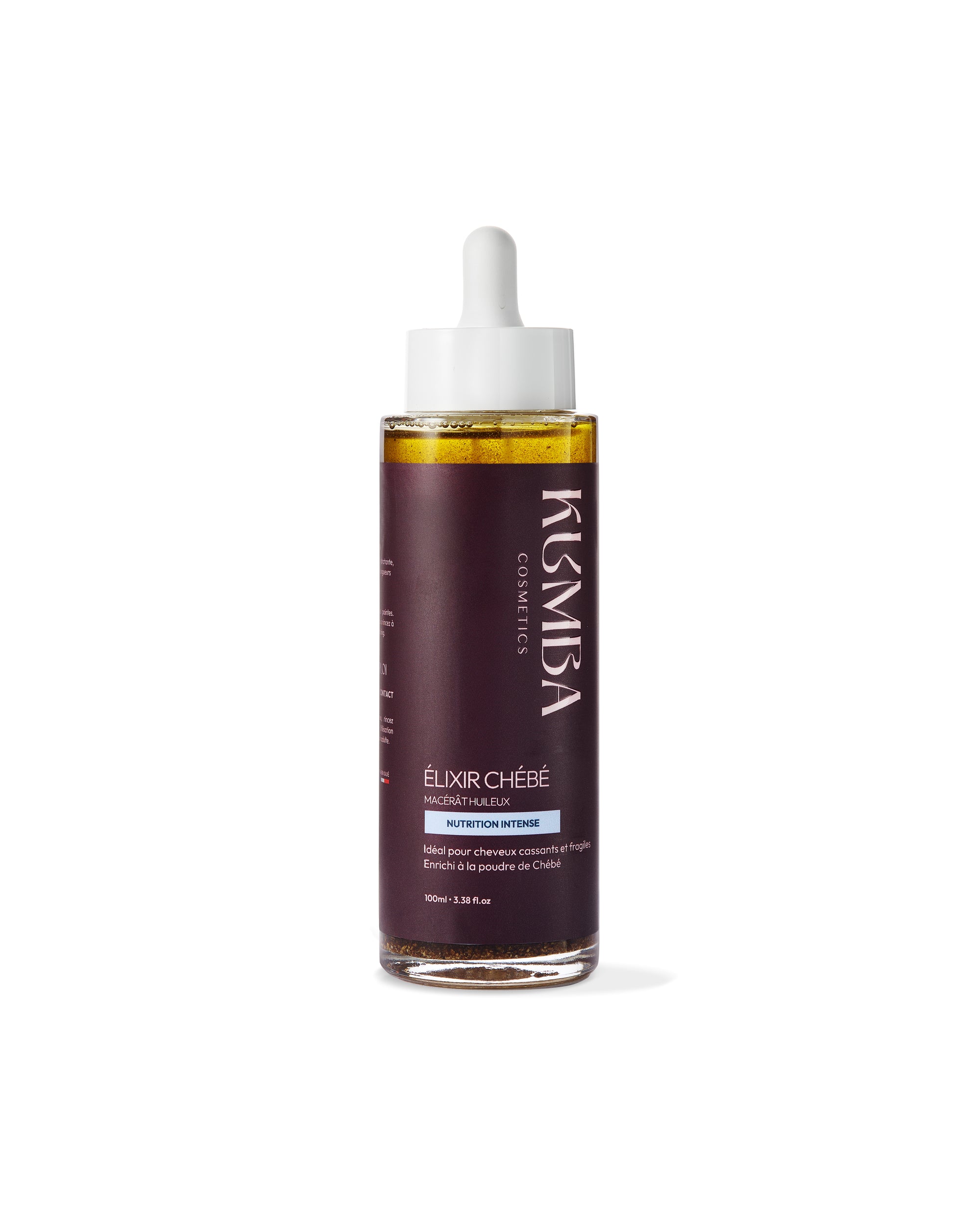 huile chébé Kumba Cosmetics, macérât huileux, élixir longueur pour cheveux cassants : crépus, frisés, bouclés, ondulés